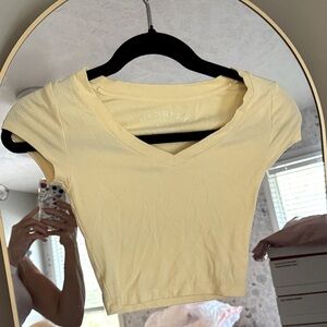 Aeropostale Light Yellow V-Neck Crop Top
